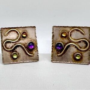 14k gold and silver earrings by artist Elizabeth Prior